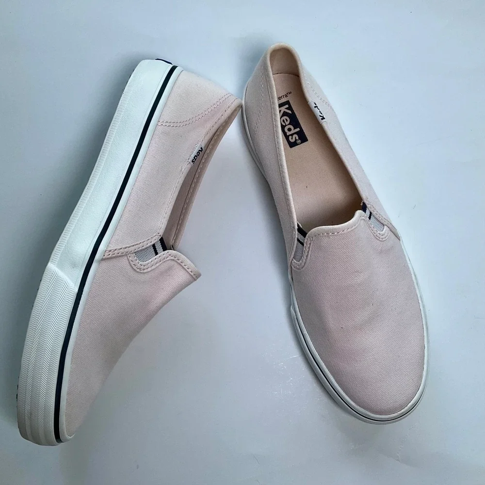Keds Double Decker Pink Canvas Slip On Sneakers WF67490 Womens 8.5 Softerra NWOT